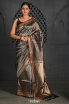 Virasat ~ Exclusive! Handloom Pure Tissue Silk Saree ~ Black Silver - verymuchindian.com