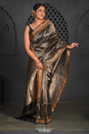 Virasat ~ Exclusive! Handloom Pure Tissue Silk Saree ~ Black Silver - verymuchindian.com