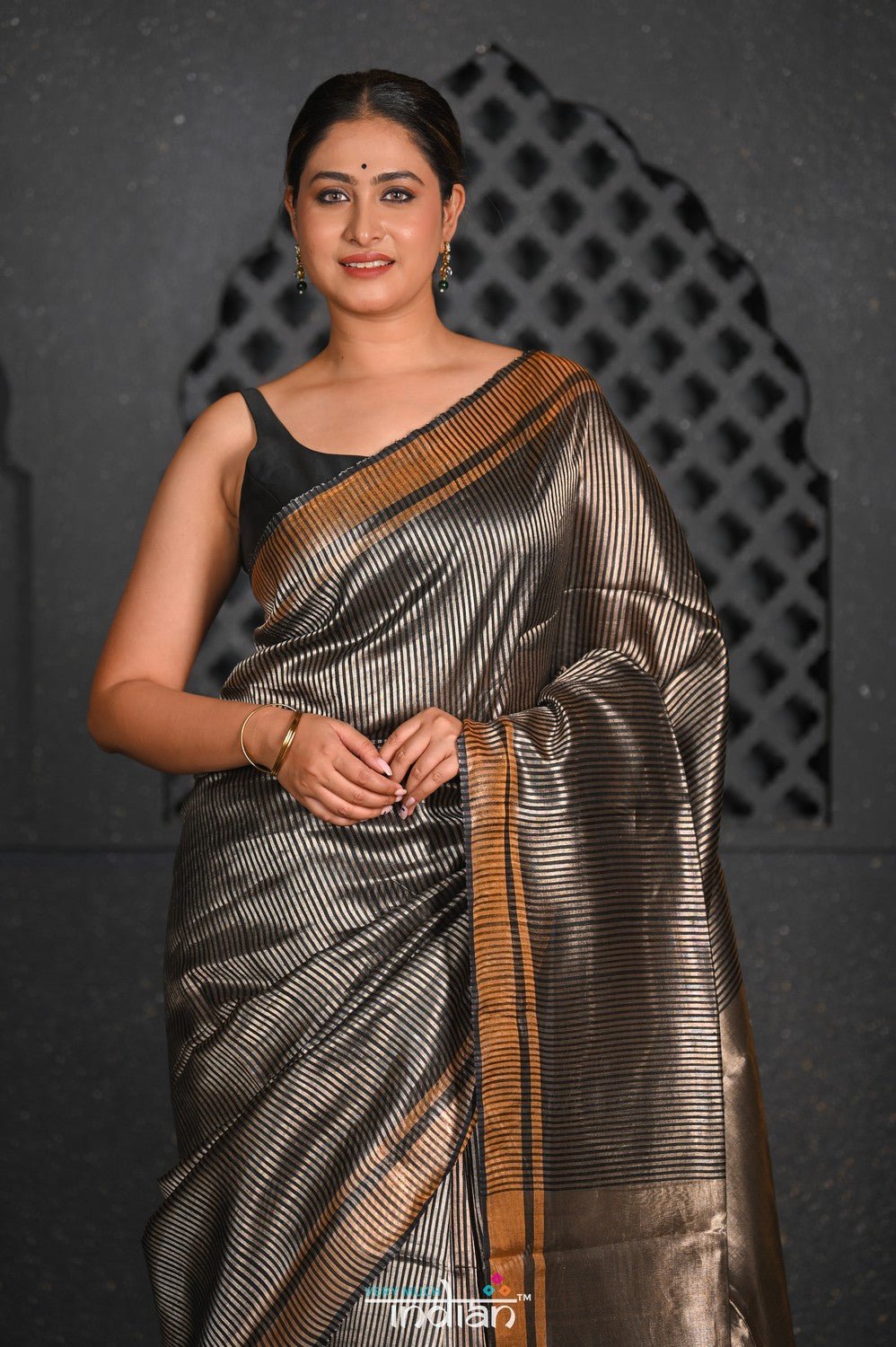Virasat ~ Exclusive! Handloom Pure Tissue Silk Saree ~ Black Silver - verymuchindian.com