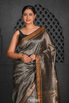 Virasat ~ Exclusive! Handloom Pure Tissue Silk Saree ~ Black Silver - verymuchindian.com