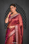 Virasat ~ Exclusive! Handloom Pure Tissue Silk Saree ~ Brown with Golden Pallu - verymuchindian.com