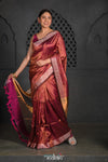 Virasat ~ Exclusive! Handloom Pure Tissue Silk Saree ~ Brown with Golden Pallu - verymuchindian.com
