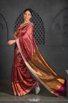 Virasat ~ Exclusive! Handloom Pure Tissue Silk Saree ~ Brown with Golden Pallu - verymuchindian.com