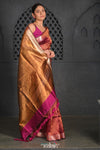 Virasat ~ Exclusive! Handloom Pure Tissue Silk Saree ~ Brown with Golden Pallu - verymuchindian.com