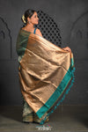 Virasat ~ Exclusive! Handloom Pure Tissue Silk Saree ~ Sea Green Gold - verymuchindian.com