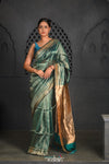 Virasat ~ Exclusive! Handloom Pure Tissue Silk Saree ~ Sea Green Gold - verymuchindian.com