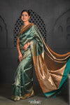 Virasat ~ Exclusive! Handloom Pure Tissue Silk Saree ~ Sea Green Gold - verymuchindian.com