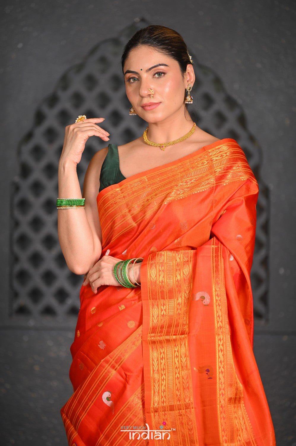 Virasat ~ Gadwal Pure Silk Handloom Saree in Crimson Red (With Silk Mark) - verymuchindian.com