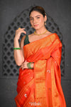 Virasat ~ Gadwal Pure Silk Handloom Saree in Crimson Red (With Silk Mark) - verymuchindian.com