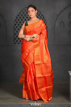 Virasat ~ Gadwal Pure Silk Handloom Saree in Crimson Red (With Silk Mark) - verymuchindian.com