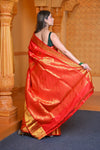 Virasat ~ Gadwal Pure Silk Handloom Saree in Delight Red (With Silk Mark) - verymuchindian.com