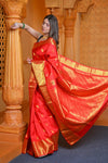 Virasat ~ Gadwal Pure Silk Handloom Saree in Delight Red (With Silk Mark) - verymuchindian.com