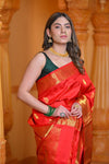 Virasat ~ Gadwal Pure Silk Handloom Saree in Delight Red (With Silk Mark) - verymuchindian.com