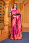Virasat ~ Gadwal Pure Silk Handloom Saree in Maroon Pink (With Silk Mark) - verymuchindian.com