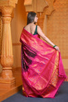Virasat ~ Gadwal Pure Silk Handloom Saree in Maroon Pink (With Silk Mark) - verymuchindian.com