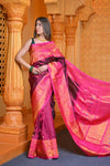 Virasat ~ Gadwal Pure Silk Handloom Saree in Maroon Pink (With Silk Mark) - verymuchindian.com