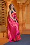 Virasat ~ Gadwal Pure Silk Handloom Saree in Maroon Pink (With Silk Mark) - verymuchindian.com