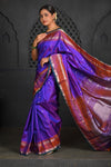 Virasat ~ Gadwal Pure Silk Handloom Saree in Purple Brown (With Silk Mark) - verymuchindian.com
