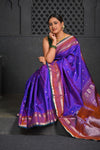 Virasat ~ Gadwal Pure Silk Handloom Saree in Purple Brown (With Silk Mark) - verymuchindian.com