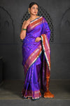 Virasat ~ Gadwal Pure Silk Handloom Saree in Purple Brown (With Silk Mark) - verymuchindian.com