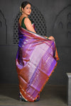 Virasat ~ Gadwal Pure Silk Handloom Saree in Purple Brown (With Silk Mark) - verymuchindian.com