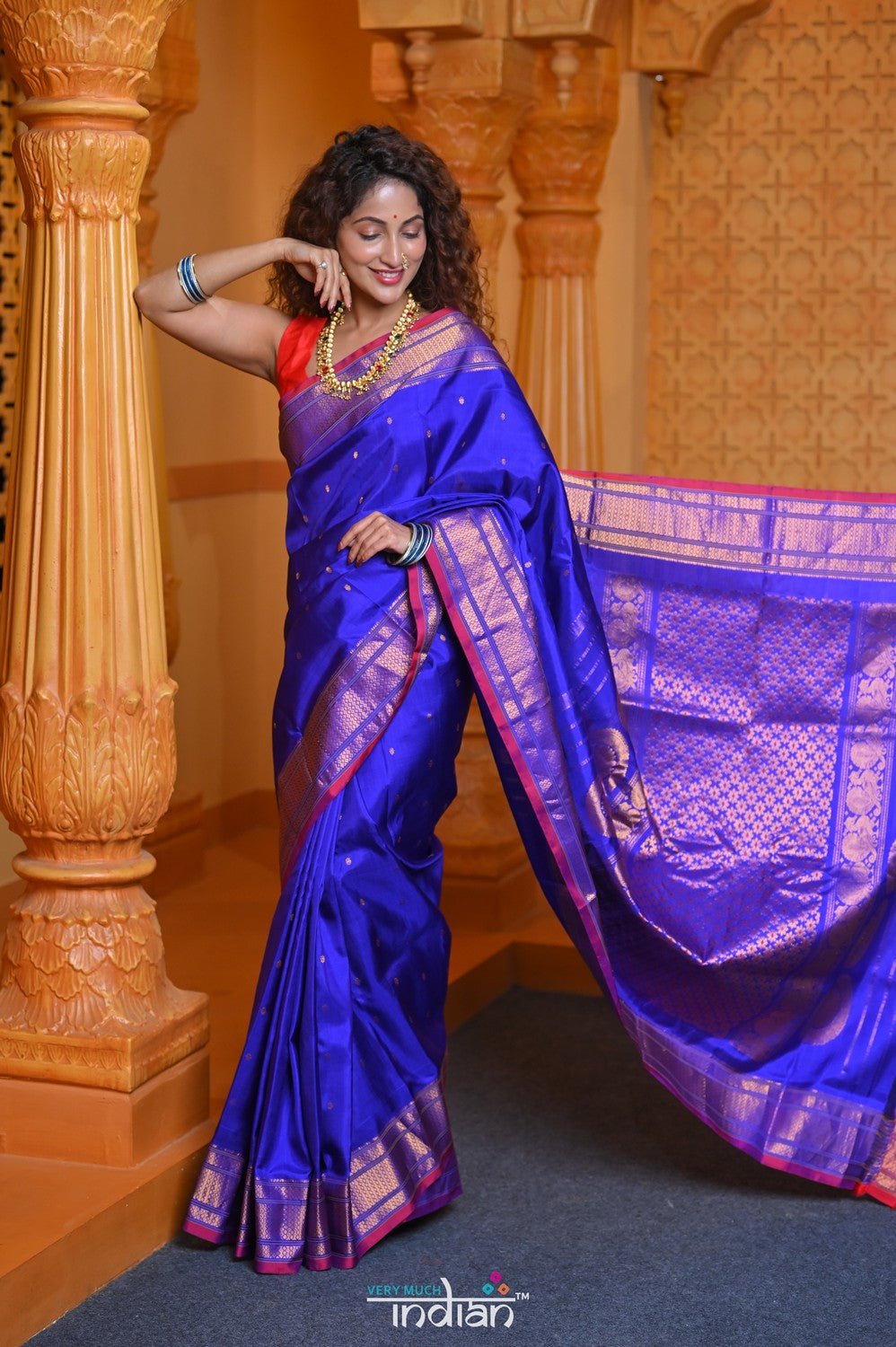 Virasat ~ Gadwal Pure Silk Handloom Saree in Royal Blue - verymuchindian.com