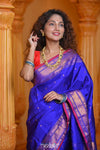 Virasat ~ Gadwal Pure Silk Handloom Saree in Royal Blue - verymuchindian.com