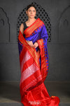 Virasat ~ Handloom Ilkal Pure Silk with Silk Mark in Beautiful Contrast Pallu ~ Dark Blue Red - verymuchindian.com