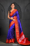 Virasat ~ Handloom Ilkal Pure Silk with Silk Mark in Beautiful Contrast Pallu ~ Dark Blue Red - verymuchindian.com
