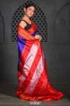 Virasat ~ Handloom Ilkal Pure Silk with Silk Mark in Beautiful Contrast Pallu ~ Dark Blue Red - verymuchindian.com