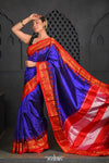 Virasat ~ Handloom Ilkal Pure Silk with Silk Mark in Beautiful Contrast Pallu ~ Dark Blue Red - verymuchindian.com