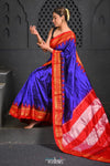 Virasat ~ Handloom Ilkal Pure Silk with Silk Mark in Beautiful Contrast Pallu ~ Dark Blue Red - verymuchindian.com