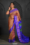 Virasat ~ Handloom Ilkal Pure Silk with Silk Mark in Beautiful Contrast Pallu ~ Gold Checks Purple - verymuchindian.com