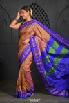 Virasat ~ Handloom Ilkal Pure Silk with Silk Mark in Beautiful Contrast Pallu ~ Gold Checks Purple - verymuchindian.com