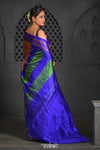 Virasat ~ Handloom Ilkal Pure Silk with Silk Mark in Beautiful Contrast Pallu ~ Gold Checks Purple - verymuchindian.com