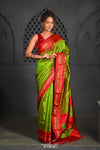 Virasat ~ Handloom Ilkal Pure Silk with Silk Mark in Beautiful Contrast Pallu ~ Green Red - verymuchindian.com