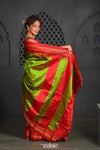 Virasat ~ Handloom Ilkal Pure Silk with Silk Mark in Beautiful Contrast Pallu ~ Green Red - verymuchindian.com