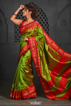 Virasat ~ Handloom Ilkal Pure Silk with Silk Mark in Beautiful Contrast Pallu ~ Green Red - verymuchindian.com
