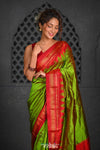 Virasat ~ Handloom Ilkal Pure Silk with Silk Mark in Beautiful Contrast Pallu ~ Green Red - verymuchindian.com