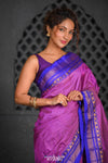 Virasat ~ Handloom Ilkal Pure Silk with Silk Mark in Beautiful Contrast Pallu ~ Mauve Pink Blue - verymuchindian.com