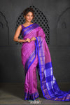 Virasat ~ Handloom Ilkal Pure Silk with Silk Mark in Beautiful Contrast Pallu ~ Mauve Pink Blue - verymuchindian.com