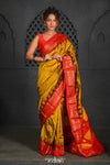 Virasat ~ Handloom Ilkal Pure Silk with Silk Mark in Beautiful Contrast Pallu ~ Mustard Yellow Red - verymuchindian.com