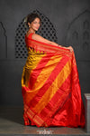 Virasat ~ Handloom Ilkal Pure Silk with Silk Mark in Beautiful Contrast Pallu ~ Mustard Yellow Red - verymuchindian.com