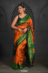 Virasat ~ Handloom Ilkal Pure Silk with Silk Mark in Beautiful Contrast Pallu ~ Orange Green - verymuchindian.com