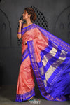 Virasat ~ Handloom Ilkal Pure Silk with Silk Mark in Beautiful Contrast Pallu ~ Peach Violet - verymuchindian.com