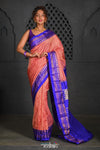 Virasat ~ Handloom Ilkal Pure Silk with Silk Mark in Beautiful Contrast Pallu ~ Peach Violet - verymuchindian.com