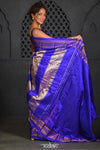Virasat ~ Handloom Ilkal Pure Silk with Silk Mark in Beautiful Contrast Pallu ~ Peach Violet - verymuchindian.com