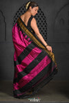 Virasat ~ Handloom Ilkal Pure Silk with Silk Mark in Beautiful Contrast Pallu ~ Pink Black - verymuchindian.com