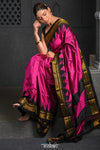 Virasat ~ Handloom Ilkal Pure Silk with Silk Mark in Beautiful Contrast Pallu ~ Pink Black - verymuchindian.com