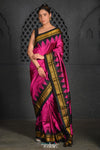 Virasat ~ Handloom Ilkal Pure Silk with Silk Mark in Beautiful Contrast Pallu ~ Pink Black - verymuchindian.com